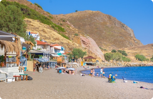 Skala Eressos dark sand beach at sunset, Lesvos